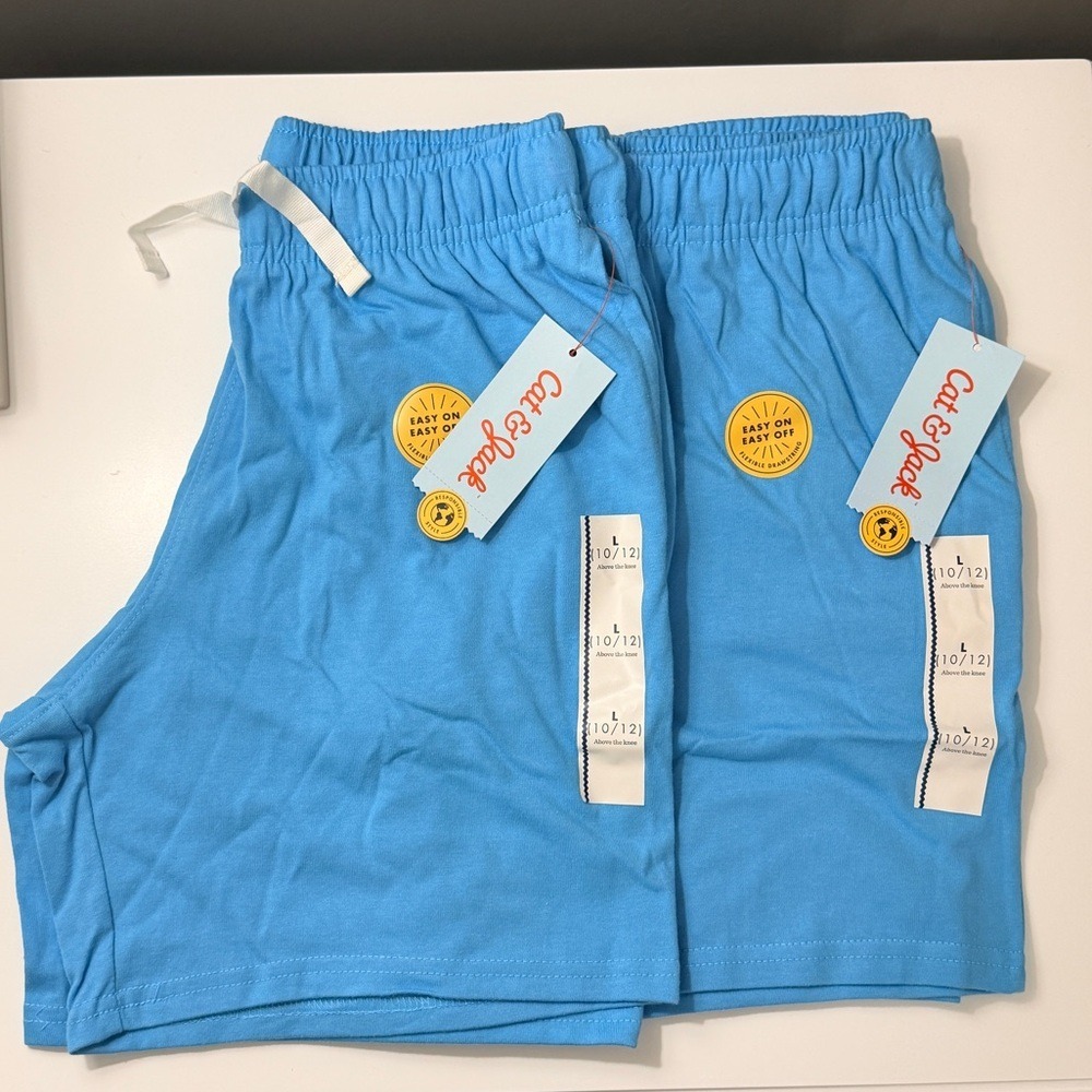 Cat & Jack Boys Pull On Knit Shorts 2 Pack Blue Size L 10/12 Elastic Waist NEW